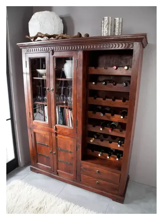 Massivmoebel24 Weinschrank OXFORD, Akazie dunkelbraun 3