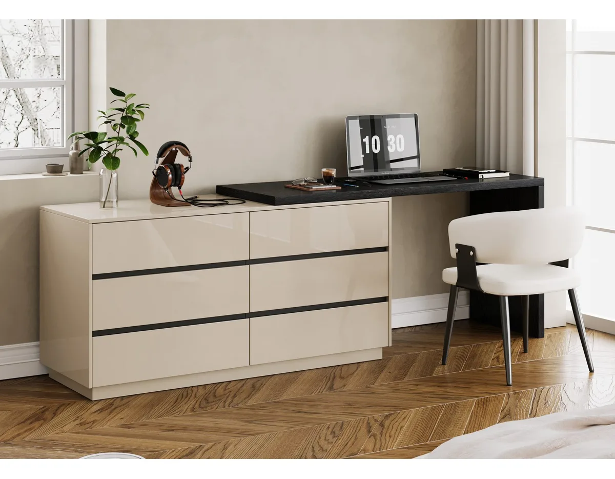 oleyluckidea Schreibtisch L-Form, 6 Schubladen