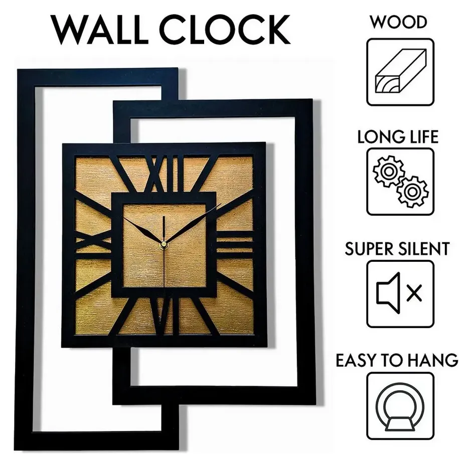 ORNAMENTI Wanduhr Rechteck Römische Ziffern, Gold 3