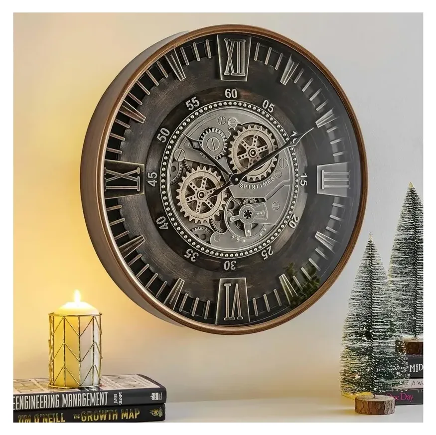 Samilito Wanduhr mit Zahnrädern, goldfarben, 60 cm