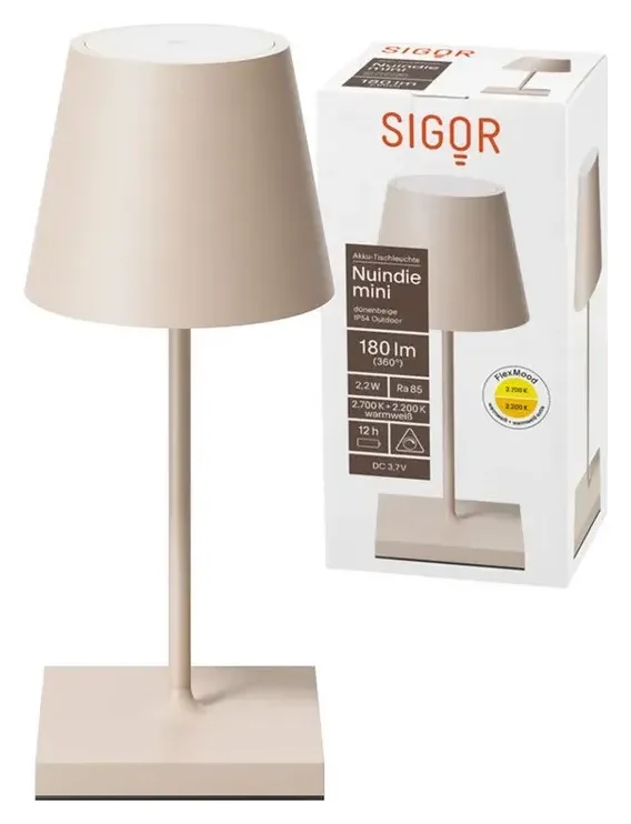 SIGOR Akku-Tischleuchte NUINDIE Mini, Beige 2