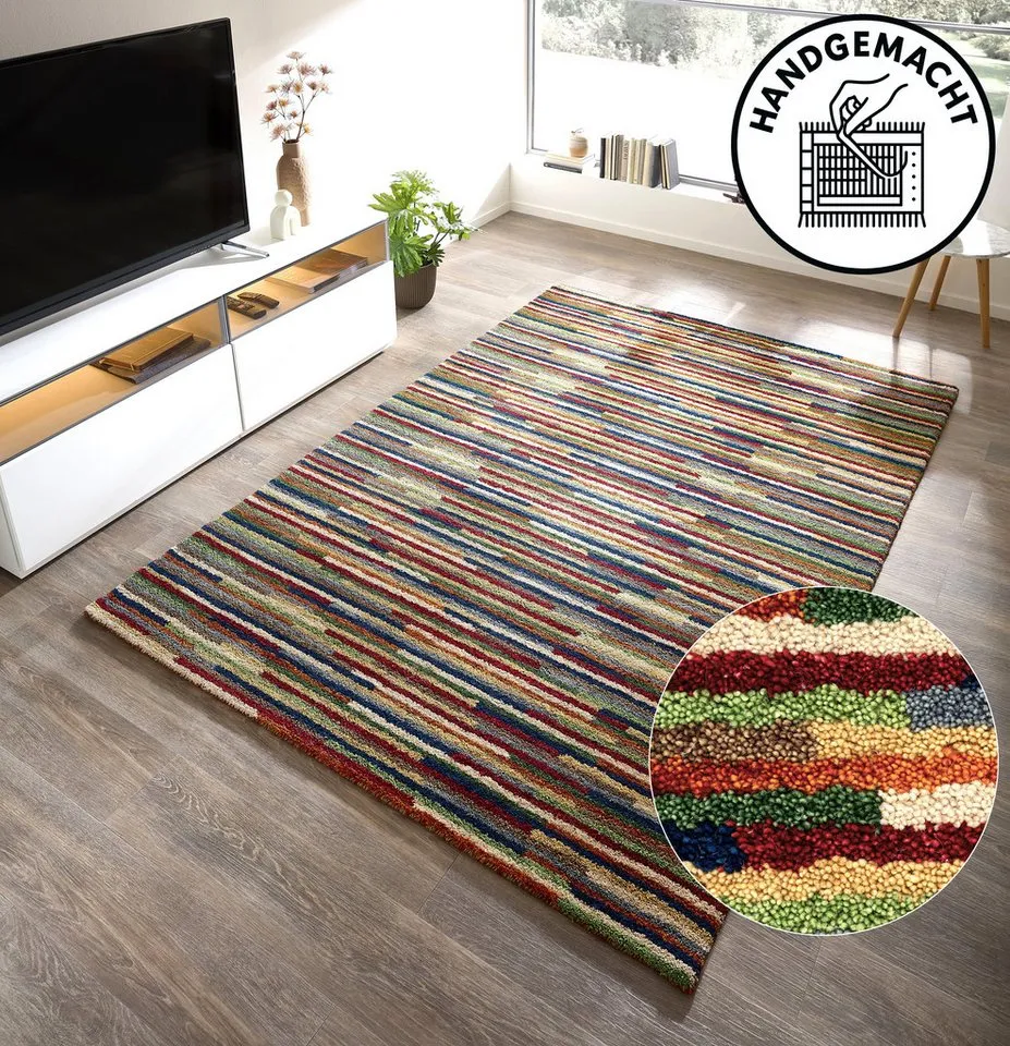 THEKO Wollteppich Gabbeh Multi, bunt, reine Wolle