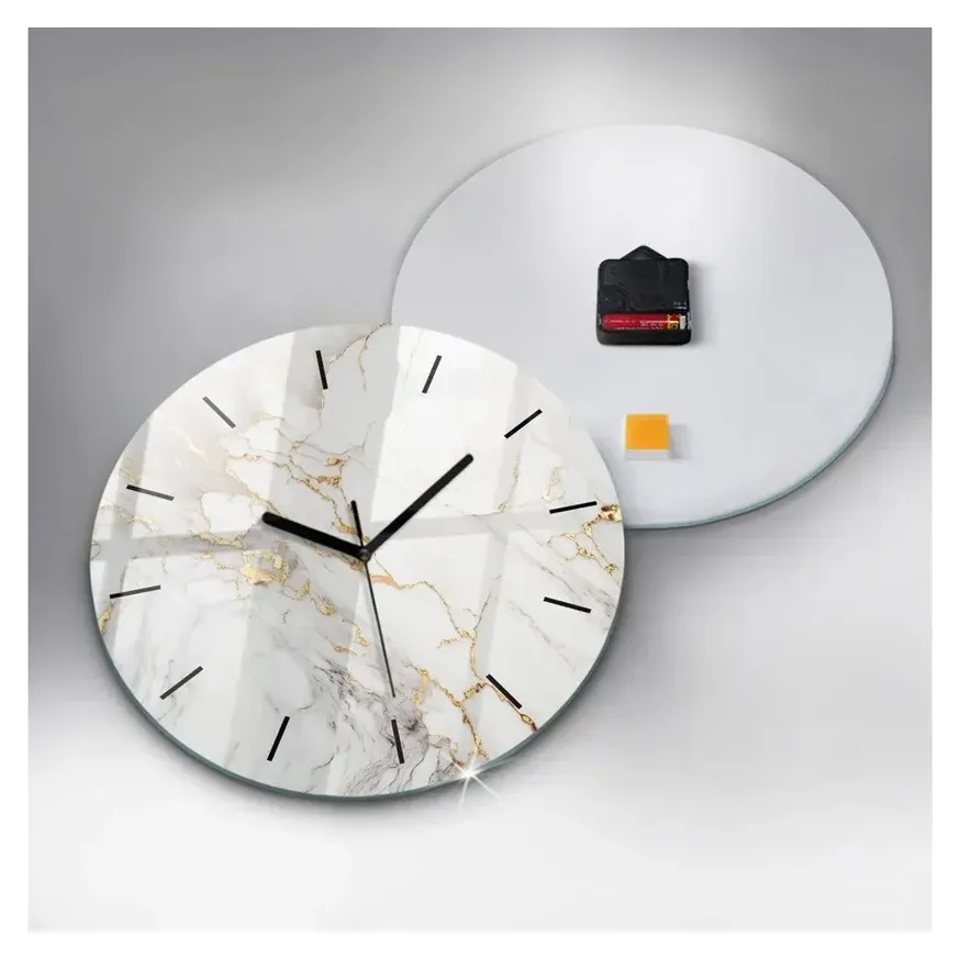 Tulup Wanduhr Glasuhr Marmor, schwarz, 30 cm 4