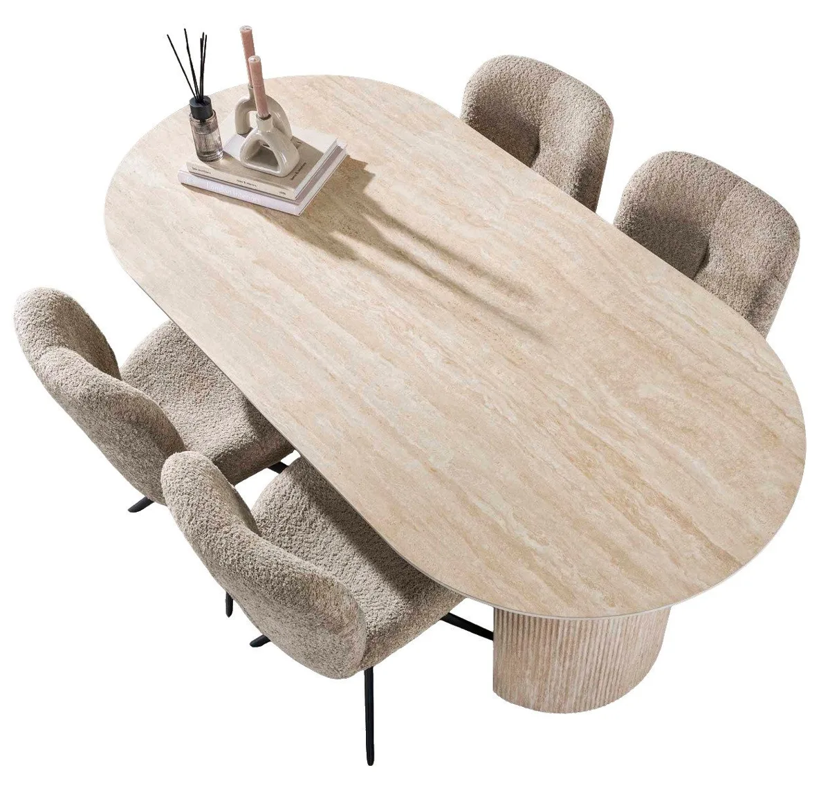 Vintagehaus Esstisch Retro Oval, Travertin Keramik